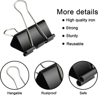 Paper Clips Binder Clips, 240pcs Black Office Clips Set - Assorted Sizes Paperclips Paper Clamps Rubber Bands for Office and School Supplies