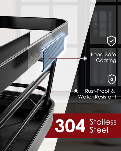 Dish Drying Rack - Compact Dish Racks with Drain Board for Kitchen Counter, Durable Stainless Steel Dish Rack Used in Sink & on Countertop, Black, Large
