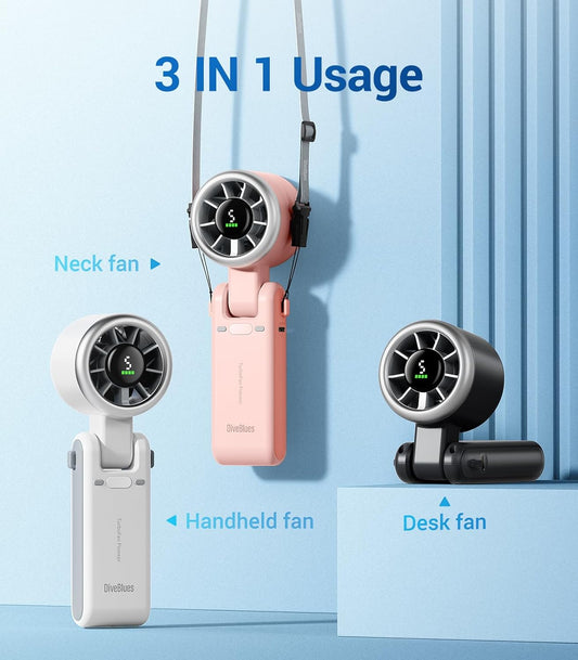 Portable Handheld Turbo Fan, 5 Gear Wind, Battery Operated, Up to 12 Working Hours, 3 IN 1 Hand Fan with Air Turbo Tech Cooling Fan for Outdoor Activities, Travel, Working