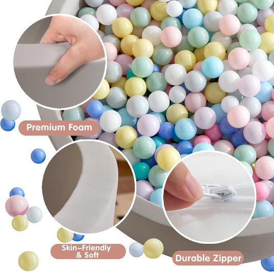 35.4" x 11.8" Foam Ball Pit for Toddlers, Baby Round Ball Pits for Babies 1 Years Up, Soft Kids Balls Pool Ideal Gift for Boys and Girls, Balls Not Included, Grey - PuriLite