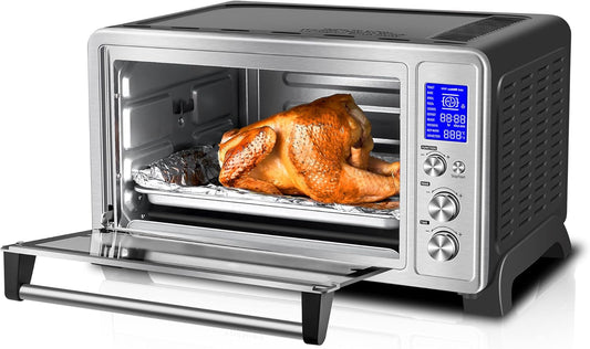TOSHIBA AC25CEW-SS Large 6-Slice Convection Toaster Oven Countertop, 10-In-One with Toast, Pizza and Rotisserie, 1500W, Stainless Steel, Includes 6 Accessories - PuriLite