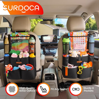 SURDOCA Backseat Car Organizer,4th Gen Back Seat Protector with 11 Inch Tablet Holder, 8 Pockets,Car Storage Accessories Back Seat Organizer for Kids