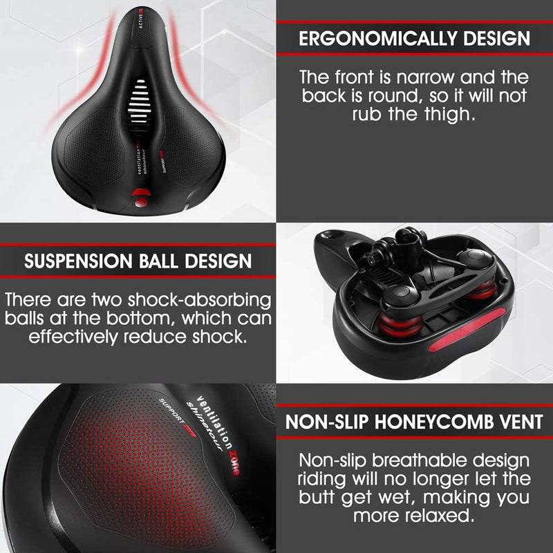 Comfortable Bike Seat for Men Women with Dual Shock Absorbing Ball Waterproof Wide Bicycle Saddle Fit for Most Standard Post