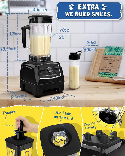 CRANDDI Professional Blender, 70oz Commercial Blender for Smoothies, 1500W Power Blender with 10 Speeds Control for Home, Self-Cleaning,YL-010 Black New
