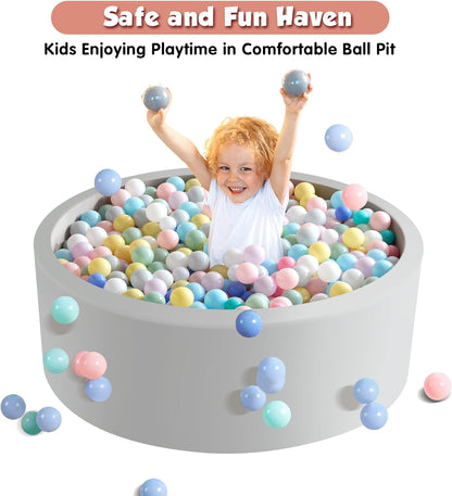 35.4" x 11.8" Foam Ball Pit for Toddlers, Baby Round Ball Pits for Babies 1 Years Up, Soft Kids Balls Pool Ideal Gift for Boys and Girls, Balls Not Included, Grey