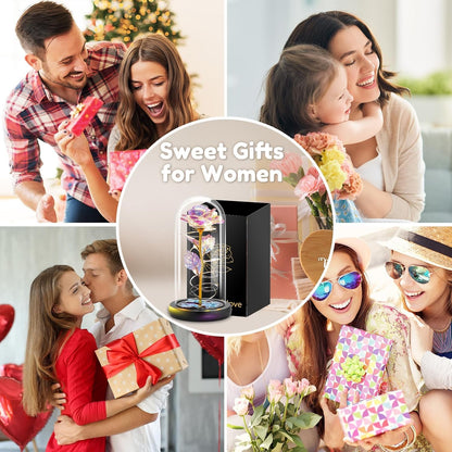 Otlonpe Birthday Gifts for Women, Mothers Day Flowers Gifts for Mom Wife from Kids Daughter Son Husband, Rainbow Light Up Rose in A Glass Dome for Mom Wife, Mother's Day, Christmas Day