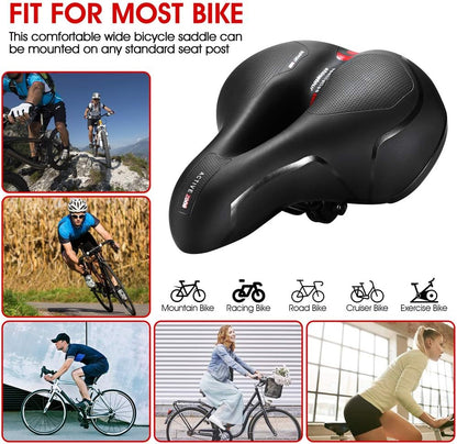 Comfortable Bike Seat for Men Women with Dual Shock Absorbing Ball Waterproof Wide Bicycle Saddle Fit for Most Standard Post