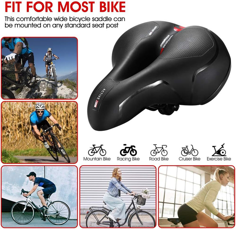 Comfortable Bike Seat for Men Women with Dual Shock Absorbing Ball Waterproof Wide Bicycle Saddle Fit for Most Standard Post
