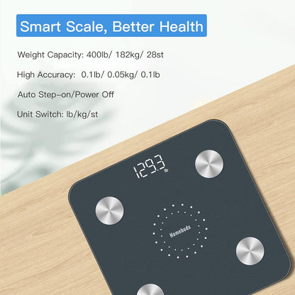 Homebuds Digital Bathroom Scale for Body Weight and Body Fat, Weighing Professional Since 2001, Body Composition Monitor Professional for BMI Fat Water Muscle with App, 400lb, Blue