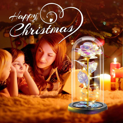 Otlonpe Birthday Gifts for Women, Mothers Day Flowers Gifts for Mom Wife from Kids Daughter Son Husband, Rainbow Light Up Rose in A Glass Dome for Mom Wife, Mother's Day, Christmas Day