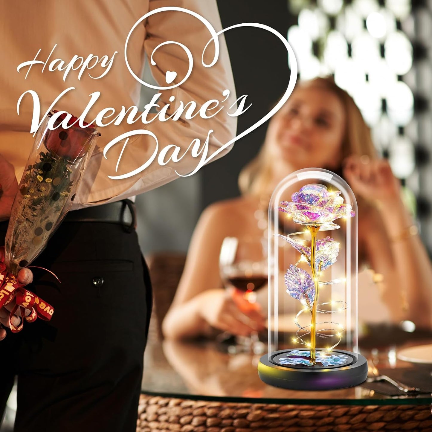 Otlonpe Birthday Gifts for Women, Mothers Day Flowers Gifts for Mom Wife from Kids Daughter Son Husband, Rainbow Light Up Rose in A Glass Dome for Mom Wife, Mother's Day, Christmas Day