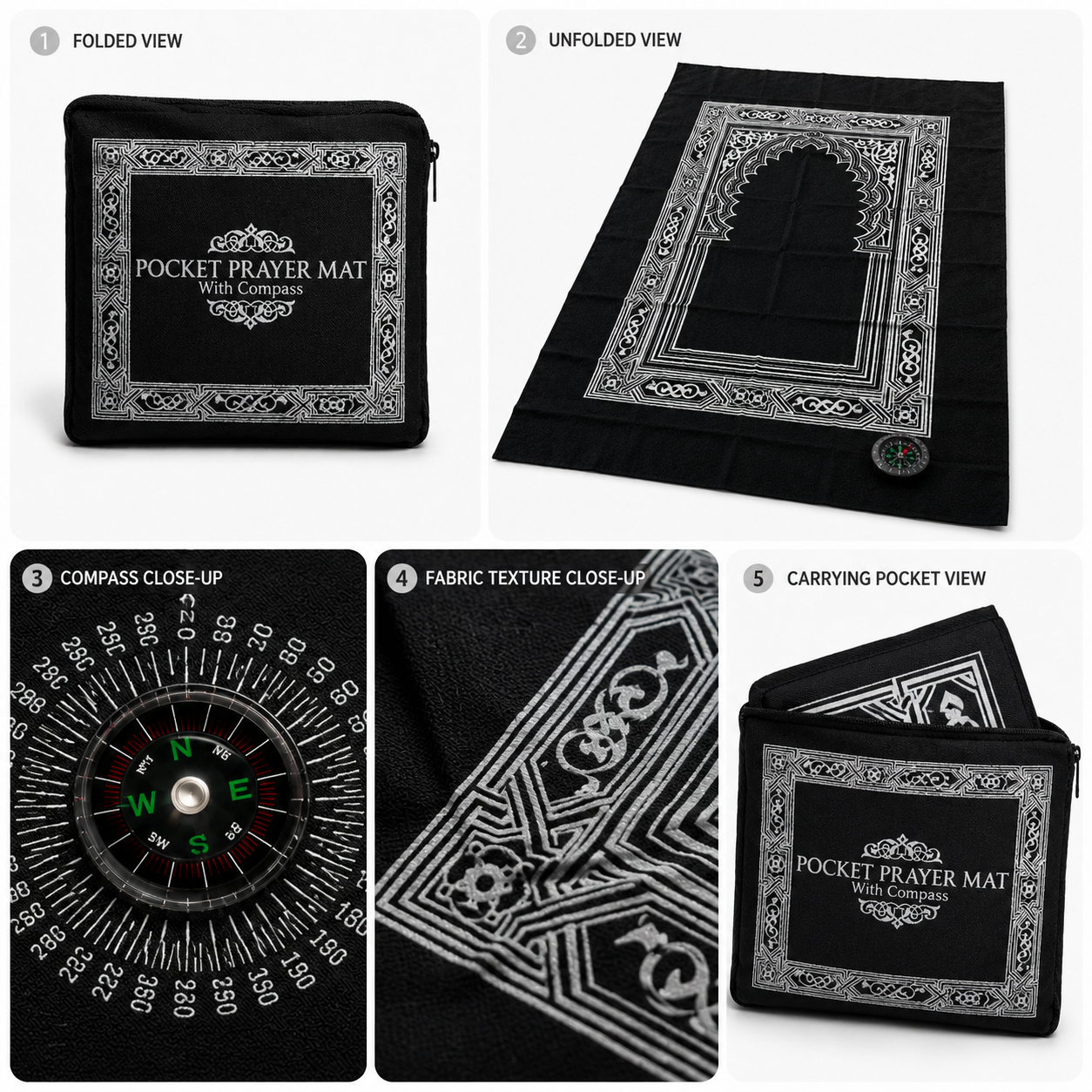 Pocket Prayer Mat with Compass – Portable Ja-e-Namaz for Travel, Office & Outdoor Prayers