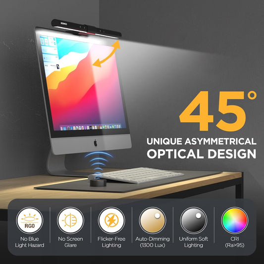 Monitor Light Bar for Computer Screens, USB-C LED Screen Lamp with Wireless Remote, Auto-Dimming, Adjustable Brightness and Color Temperature, No-Glare Eye-Care Design