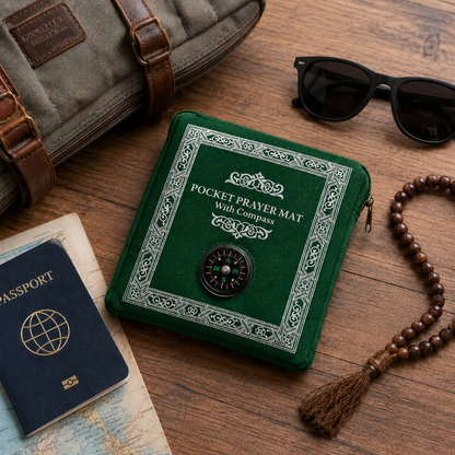 Pocket Prayer Mat with Compass – Portable Ja-e-Namaz for Travel, Office & Outdoor Prayers