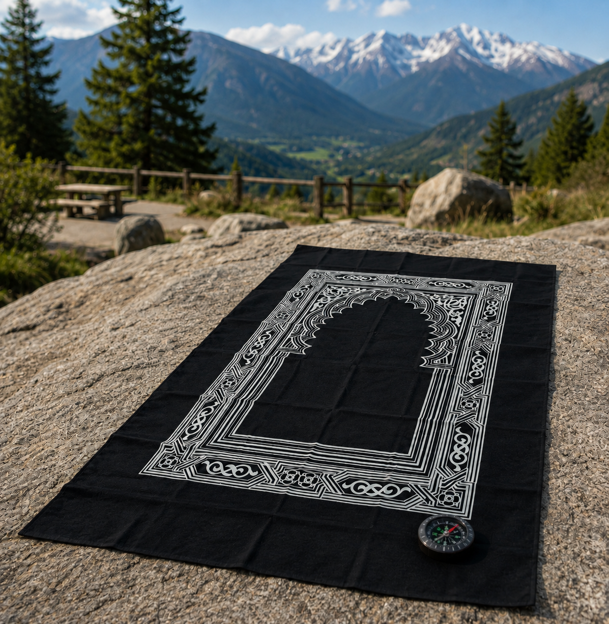 Pocket Prayer Mat with Compass – Portable Ja-e-Namaz for Travel, Office & Outdoor Prayers