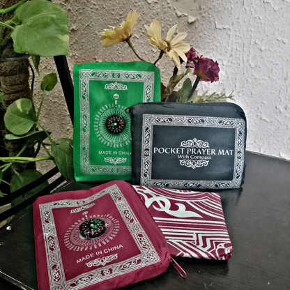 Pocket Prayer Mat with Compass – Portable Ja-e-Namaz for Travel, Office & Outdoor Prayers