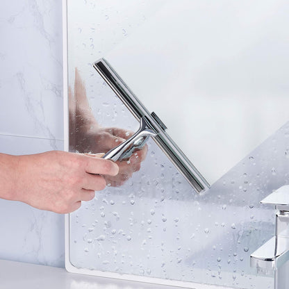 Ettori Shower Squeegee for Glass Doors, Squeegee for Shower Glass Door, Window and Car Glass, Mirrors - All-Purpose Stainless Steel Squeegee, 10 Inches and Black