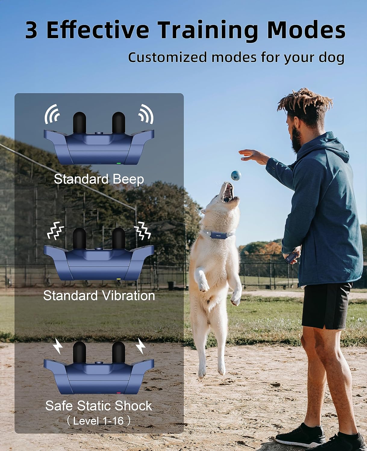 Bousnic Dog Shock Collar with Remote - [New Edition] 4000FT Dog Training Collar for Large Medium Small Dogs (8-120lbs) Waterproof Rechargeable E Collar with Beep, Vibration, Safe Shock (Bright Blue)
