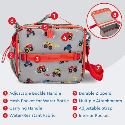 Bentgo® Kids Lunch Bag - Durable, Double Insulated, Water-Resistant Fabric, Interior & Exterior Zippered Pockets, Water Bottle Holder - Ideal for Children 3+ (Shark)