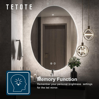 TETOTE 28 Inch Round LED Bathroom Vanity Mirror, Anti-Fog Dimmable Lights IP54 Waterproof Circle Makeup Wall Mounted Mirror