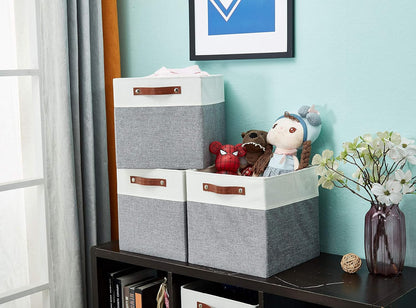DECOMOMO Fabric Cube Storage Bin - Storage Baskets for Shelves, Kallax (Grey & White, 13 inch Cube) - 4 Pack