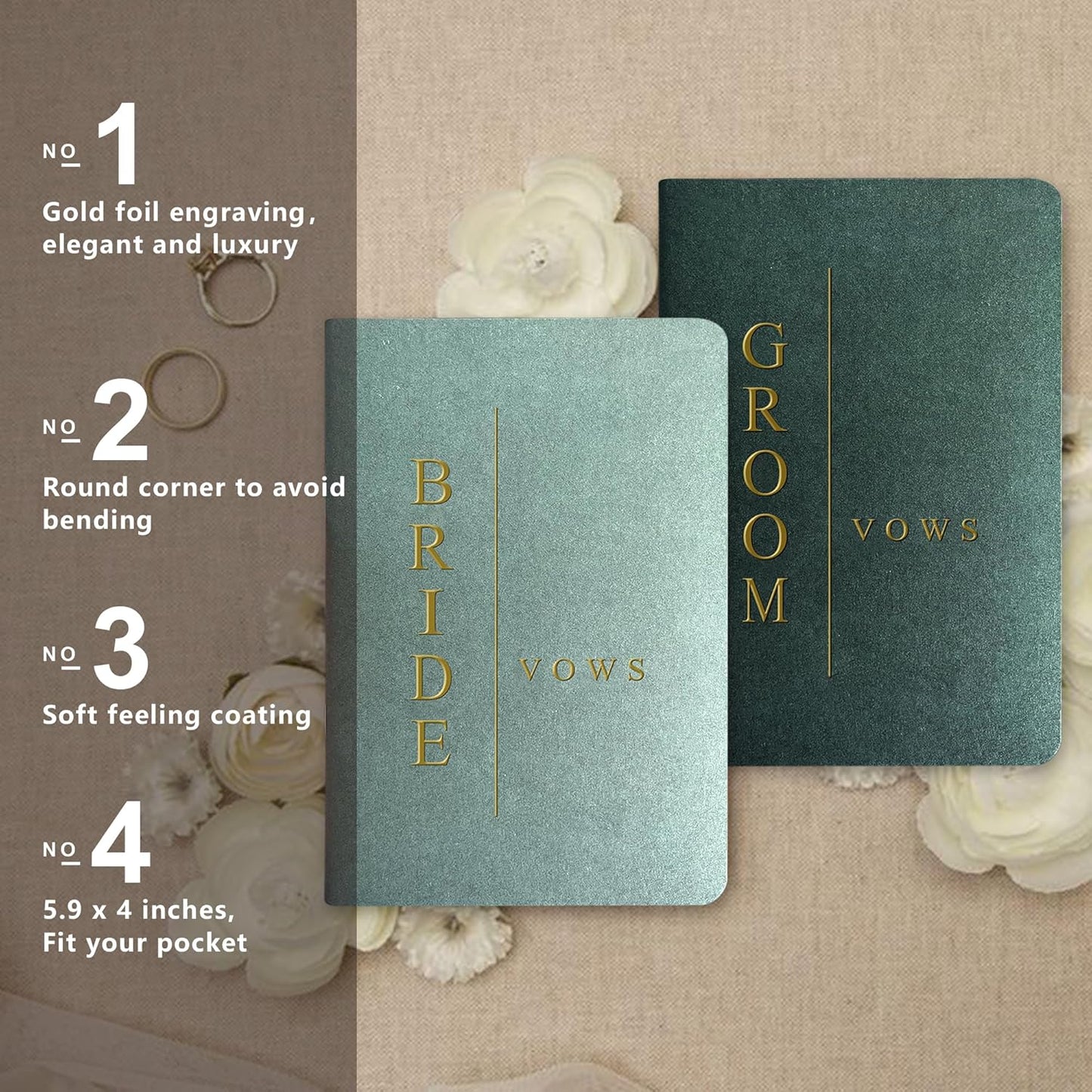 WeddingGiftsWedding Vow Books His and Hers Soft Touch Gold Foil Engraving Vow Books Wedding Essentials Wedding Accessories(TR-HH-Black)