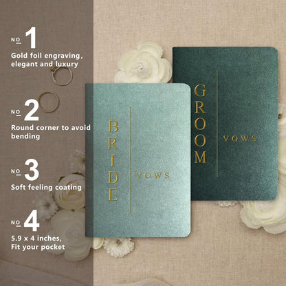 WeddingGiftsWedding Vow Books His and Hers Soft Touch Gold Foil Engraving Vow Books Wedding Essentials Wedding Accessories(TR-HH-Black)