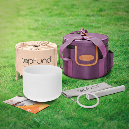 TOPFUND F Note Crystal Singing Bowl Heart Chakra 8 inch with Heavy Duty Carrying Case and Suede Striker
