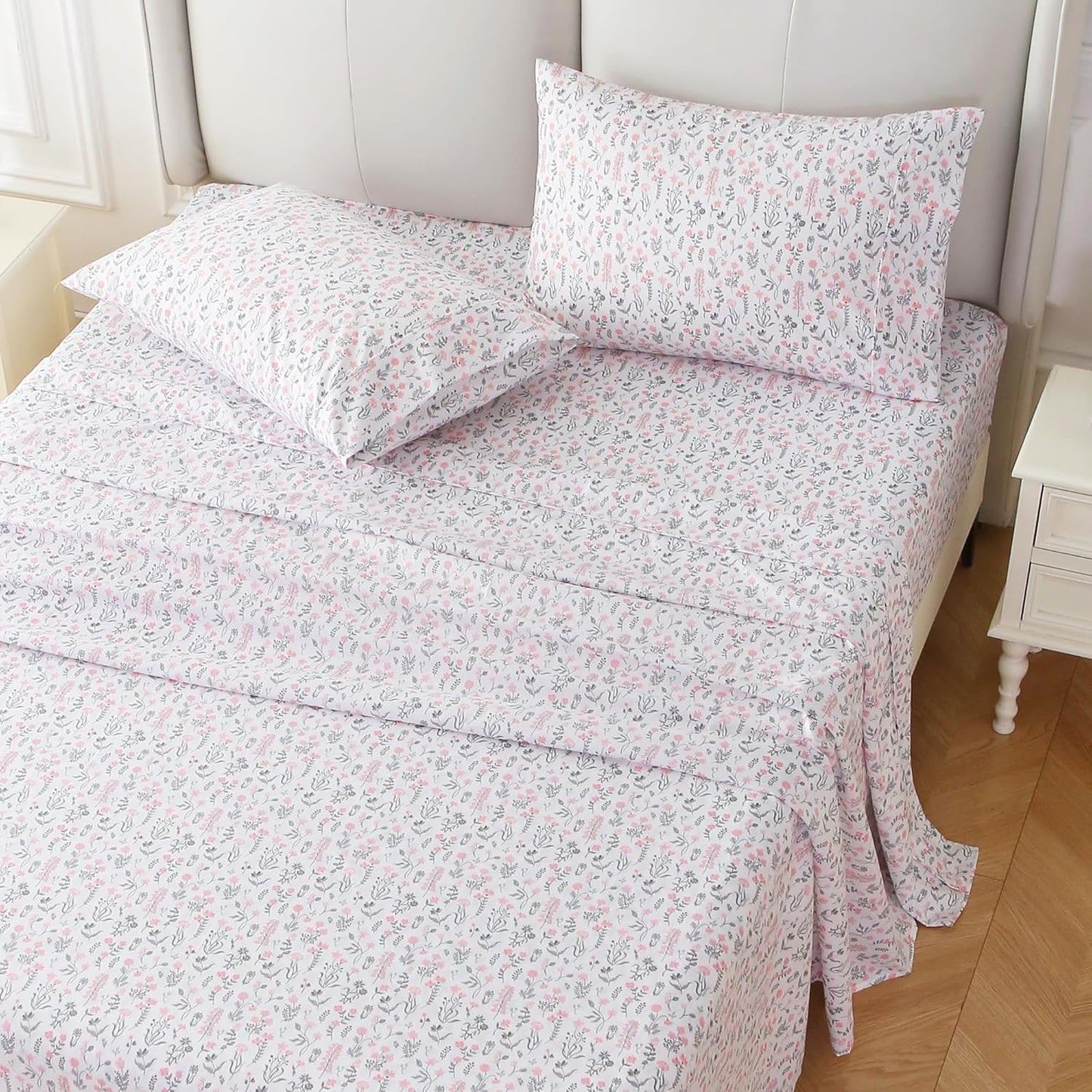 Viviland Floral Queen Sheet Set - 4 Piece Vintage Pink & Yellow Flower Patterned Bed Sheets - Soft, Breathable Microfiber Sheets with Deep Pocket, Non-Slip Fitted Sheets & Pillowcases