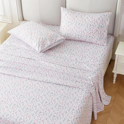 Viviland Floral Queen Sheet Set - 4 Piece Vintage Pink & Yellow Flower Patterned Bed Sheets - Soft, Breathable Microfiber Sheets with Deep Pocket, Non-Slip Fitted Sheets & Pillowcases