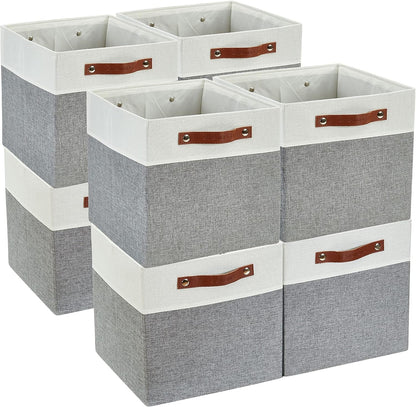 DECOMOMO Fabric Cube Storage Bin - Storage Baskets for Shelves, Kallax (Grey & White, 13 inch Cube) - 4 Pack