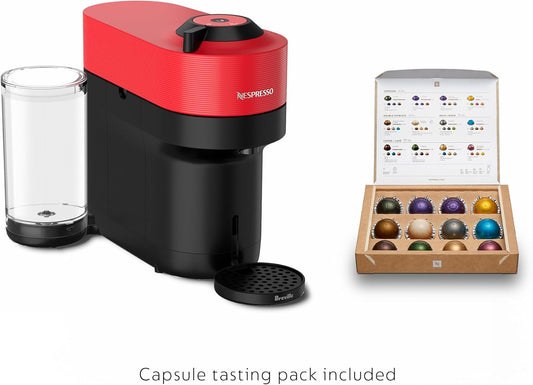 Nespresso Vertuo Pop+ Coffee and Espresso Machine by Breville with Aeroccino Milk Frother - Spicy Red - PuriLite