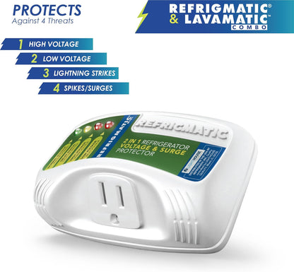 Refrigmatic Two Electronic Voltage & Surge Protector Combo - Protect Refrigerator & Washing Machine Against High & Low Voltage, Brownouts & Spikes