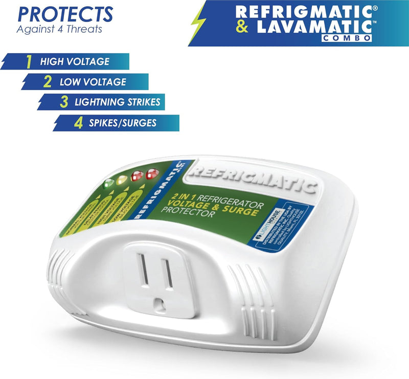 Refrigmatic Two Electronic Voltage & Surge Protector Combo - Protect Refrigerator & Washing Machine Against High & Low Voltage, Brownouts & Spikes