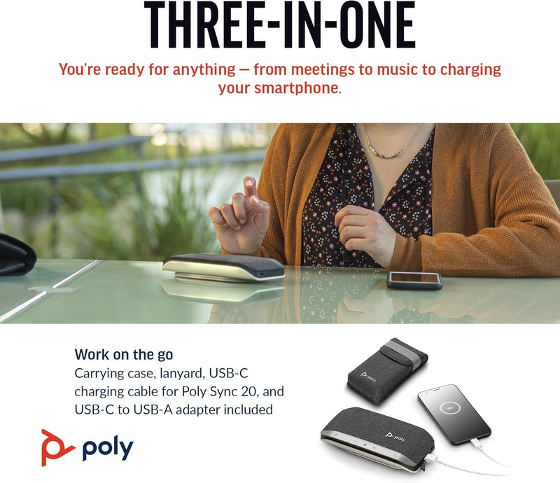 Poly Sync 20 USB-C Personal Portable Smart Speakerphone (Plantronics) – Noise/Echo Reduction -Works w/Teams, Zoom, PC, Mac, Mobile – Amazon Exclusive