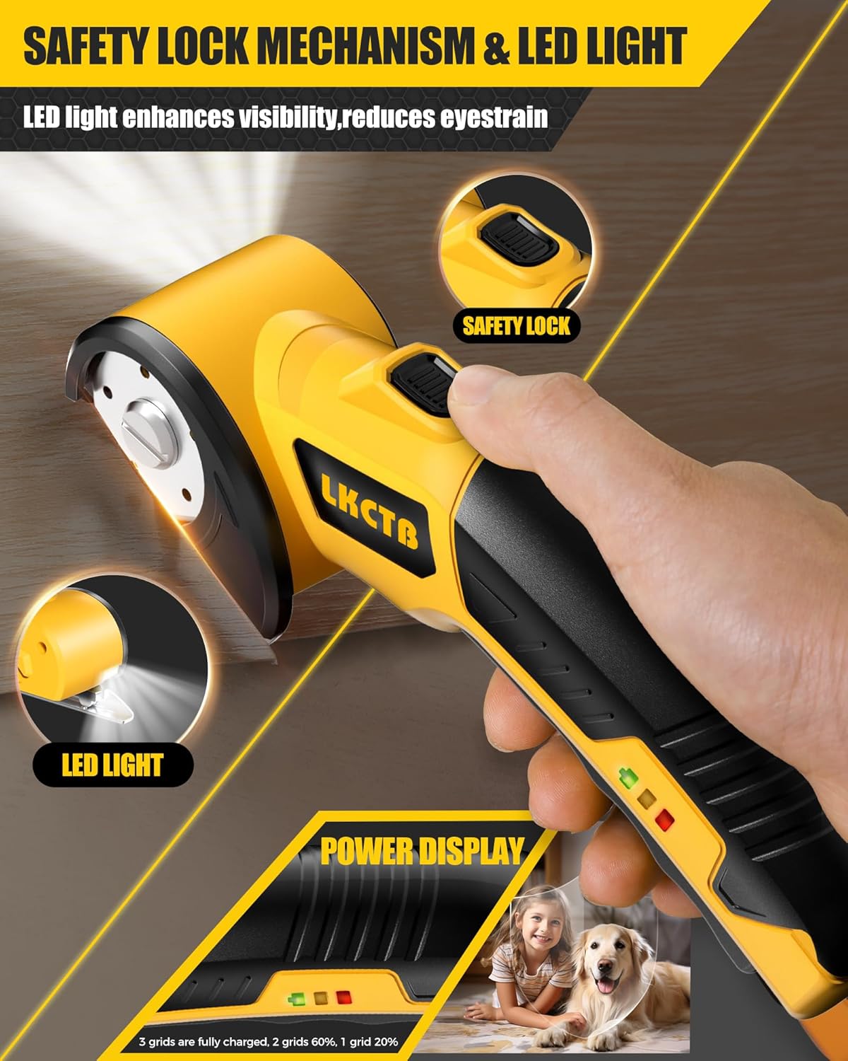 Electric Scissors with LED Light – Brushless Motor Cardboard Cutter, 2000mAh Rechargeable Battery, Tungsten Steel Blade for Cloth, Leather, Carpet & Cardboard