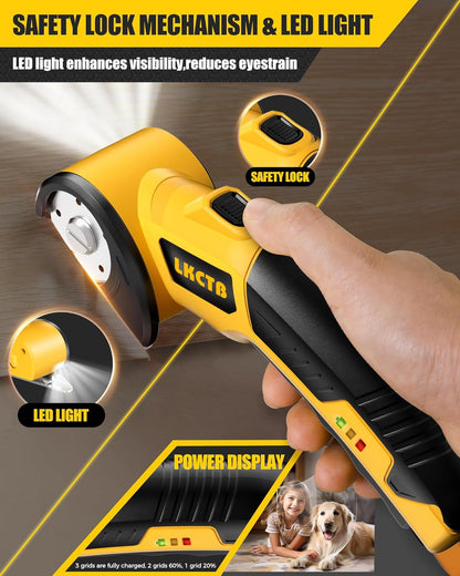 Electric Scissors with LED Light – Brushless Motor Cardboard Cutter, 2000mAh Rechargeable Battery, Tungsten Steel Blade for Cloth, Leather, Carpet & Cardboard