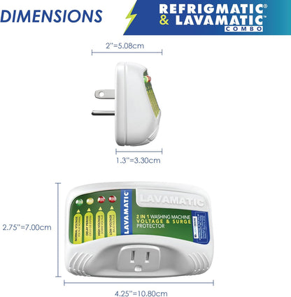 Refrigmatic Two Electronic Voltage & Surge Protector Combo - Protect Refrigerator & Washing Machine Against High & Low Voltage, Brownouts & Spikes