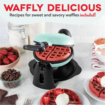 DASH Flip Belgian Waffle Maker – 1” Thick Waffle Mold, Nonstick Waffle Iron with Quick Heat-Up, Surface - Rotating Belgian Waffle Maker for Kids and Families, Just Add Batter (Aqua)