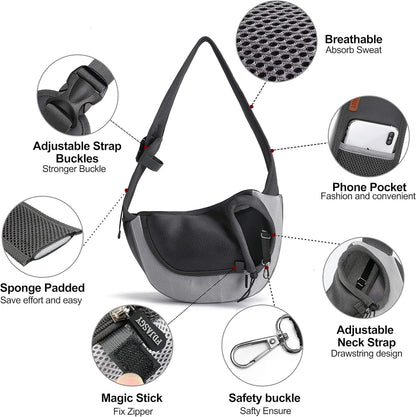 FDJASGY Pet Sling Carrier for Small Dogs Cats,Breathable Mesh Travelling Hand Free Puppy Backpack with Pouch and Adjustable Strap Carrier Grey