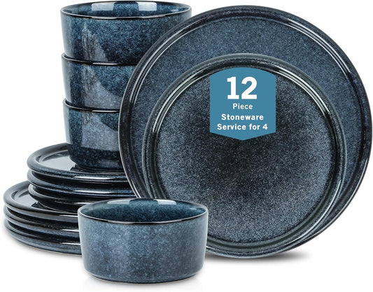 Stone Lain Eden 12-Piece Dinnerware Set Stoneware, Dark Blue