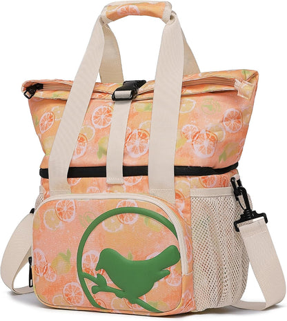 SUNNY BIRD Dual Compartment Lunch Bag Insulated Lunch Box for Women and Men (Green with Boho Strap)