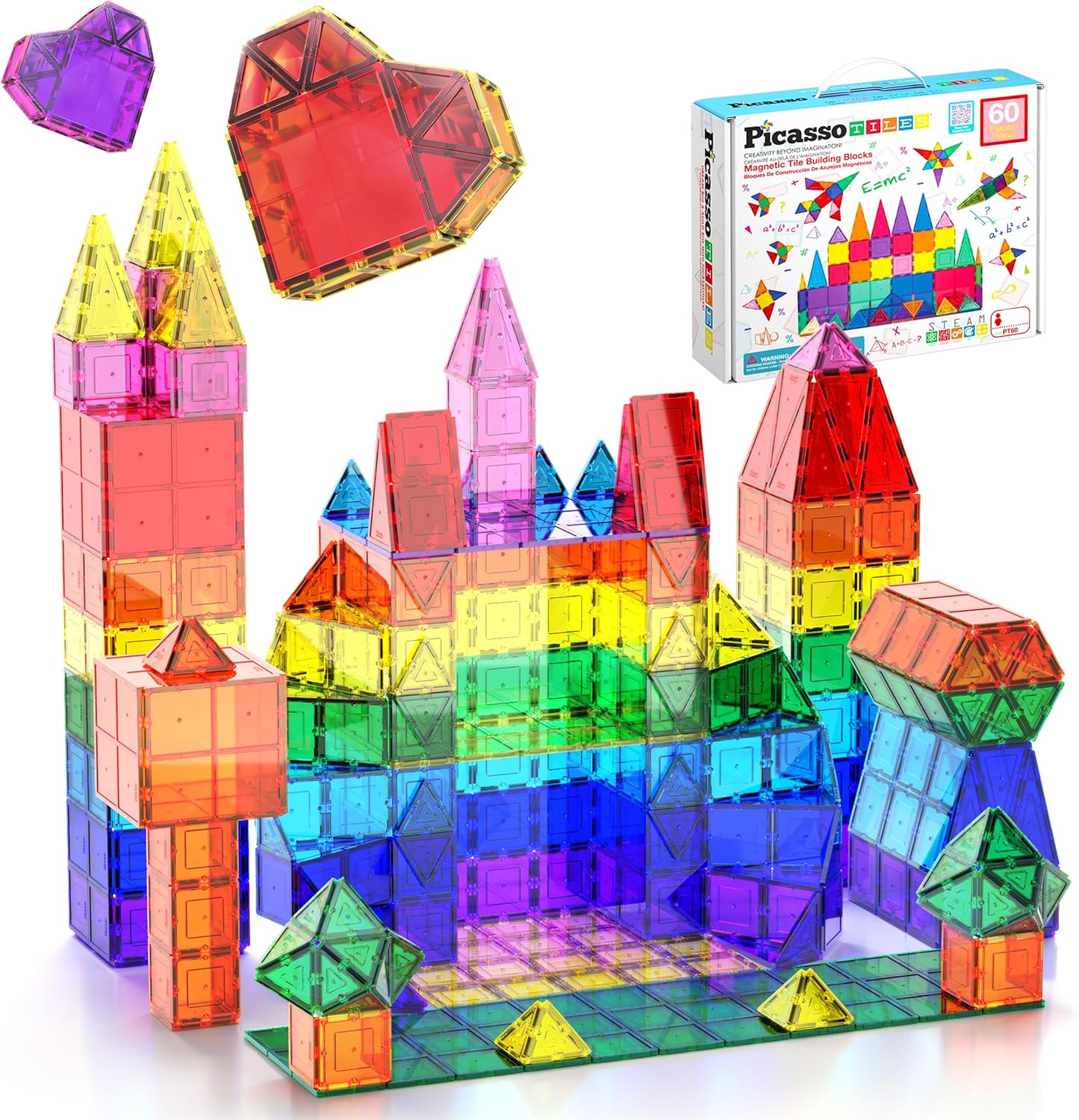 PicassoTiles 100 Piece Set 100pcs Magnet Building Tiles Clear Magnetic 3D Building Blocks Construction Playboards, Creativity beyond Imagination, Inspirational, Recreational, Educational Conventional