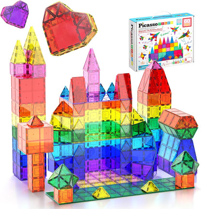 PicassoTiles 100 Piece Set 100pcs Magnet Building Tiles Clear Magnetic 3D Building Blocks Construction Playboards, Creativity beyond Imagination, Inspirational, Recreational, Educational Conventional