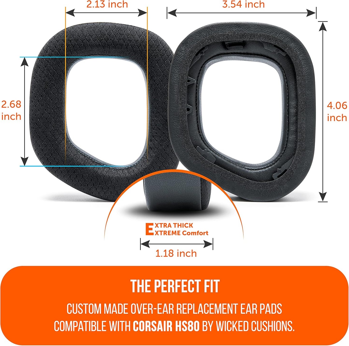 WC Freeze HS80 - Cooling Gel Earpads for Corsair HS80 RGB Wireless, Wired, & HS80 Max by Wicked Cushions - Elevate Comfort, Thickness & Sound Isolation for Epic Gaming Sessions | Black