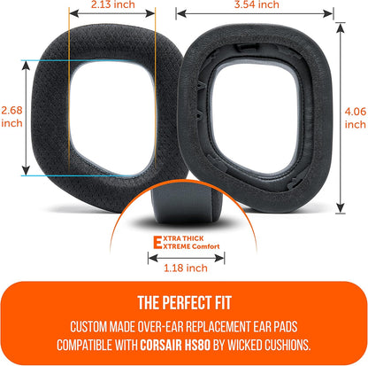 WC Freeze HS80 - Cooling Gel Earpads for Corsair HS80 RGB Wireless, Wired, & HS80 Max by Wicked Cushions - Elevate Comfort, Thickness & Sound Isolation for Epic Gaming Sessions | Black