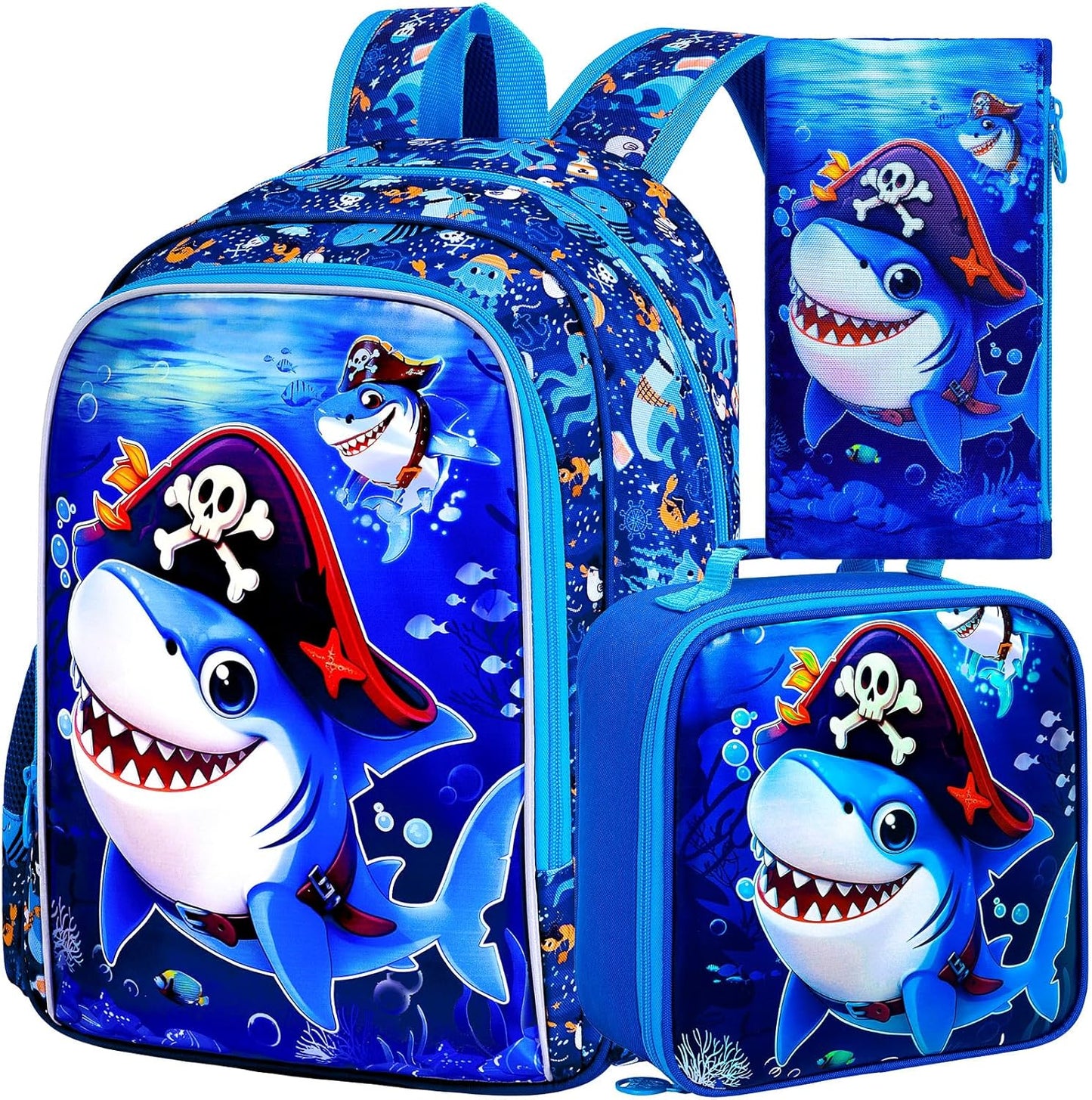 3pcs Backpack for Boys and Girls, 16” Kids Kindergarten Bookbag with Lunch Box, Cute Elementary Backpacks for Boy Girl
