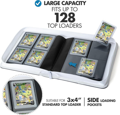 FunGuys Toploader Binder, Trading Card Binder Storage,128 4 Pocket Top Loader Pokemon Binder, Card Collection Yugioh Cards, MTG, TCG, Folders for Trading Cards
