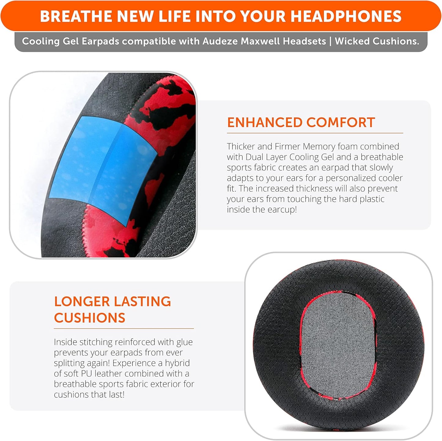 WC Freeze Maxwell - Cooling Gel Replacement Earpads for Audeze Maxwell Headphones by Wicked Cushions - Elevate Comfort, Durability, Thickness & Sound Isolation for Epic Gaming Sessions | Black