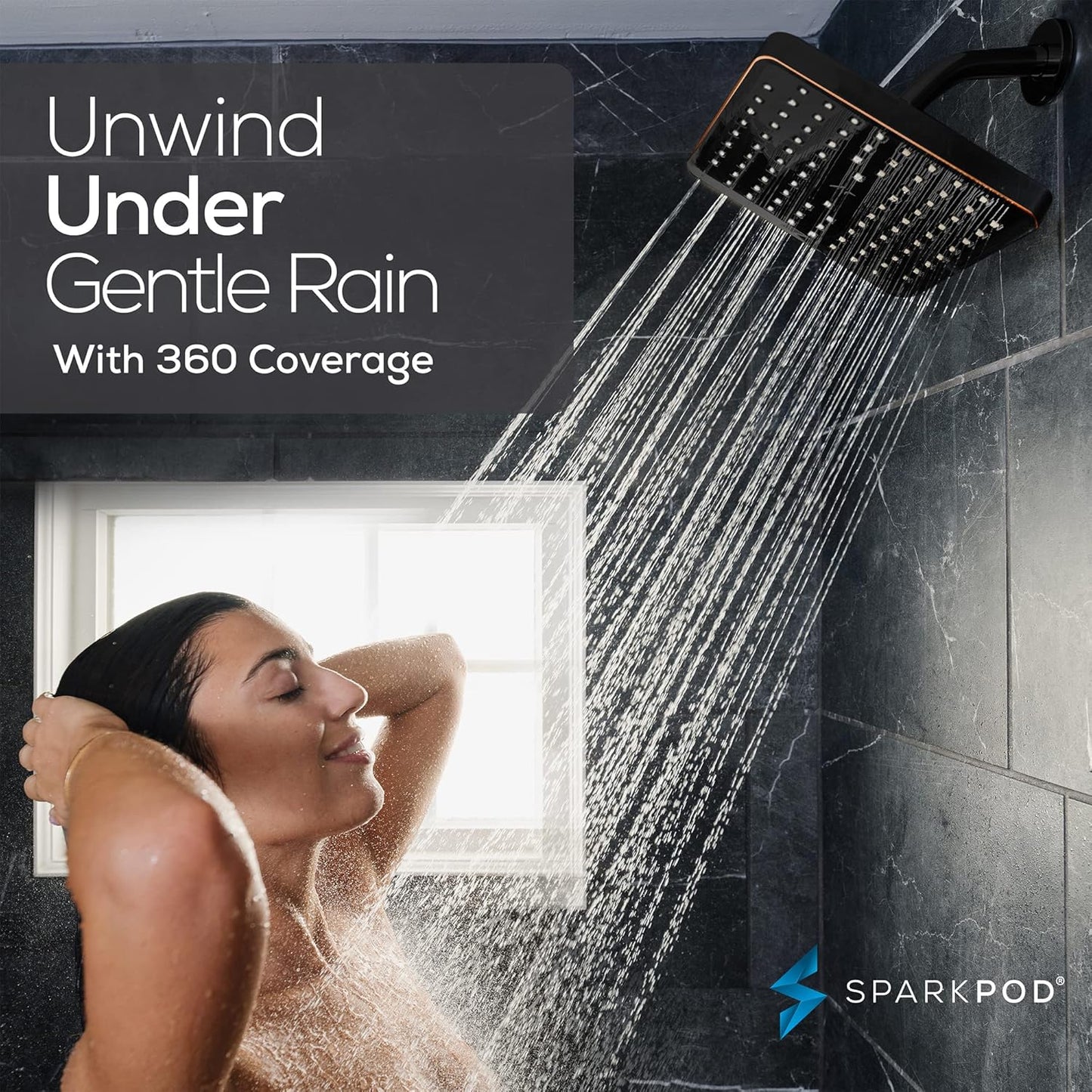 SparkPod Shower Head - High Pressure Rain - Premium Quality Luxury Design - 1-Min Install - Easy Clean Adjustable Replacement for Your Bathroom Shower Heads (Luxury Polished Chrome, 6 Inch Round)